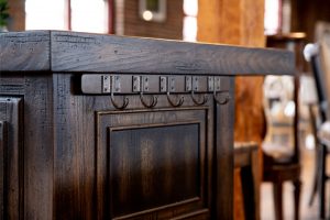 Hooker wooden bar island iron coat hook detail